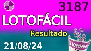 Resultado Lotofácil 3187  lotofacil conc 3187 dia 2108 [upl. by Warfourd]