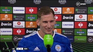 Marc Albrighton beaming after stellar goalscoring performance for Leicester 🙌 [upl. by Eillime]