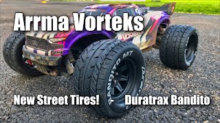 Arrma Vorteks 4x4 BLX Street Tires Duratrax Bandito [upl. by Nageem]