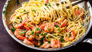 Lemon Garlic Shrimp Pasta  So Easy Youll Make It All Year Long [upl. by Ynohtnael]