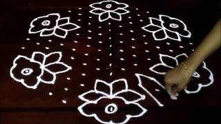 Simple flowers kolam with 158 middle  chukkala muggulu with dots rangoli design [upl. by Latif832]