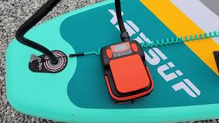 Test Dr Meter iSUP Electric Pump with Battery on Abysup Inflatable Stand Up Paddleboard [upl. by Guria]