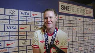 USWNT Goalkeeper ALYSSA NAEHER postgame Team USA beat Canada to win the SheBelieves Cup [upl. by Bissell233]