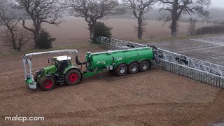 Spreading AD slurry Samson PG II tanker with 36m boom amp a Fendt 939 Vario on a dull day in Blaxhall [upl. by Liw]