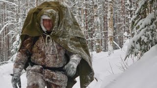 Extreme Winter Survival Camping  Bushcraft Shelter  Lavvu Poncho [upl. by Neraj]