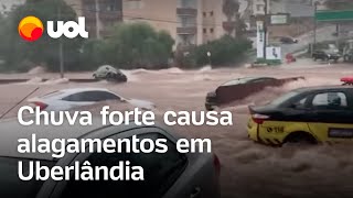 Chuva forte atinge Uberlândia e causa alagamentos em diversos pontos veja vídeos [upl. by Ahgem]