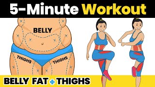 5 Minute BELLY FAT amp THIGHS Workout to Lose Weight at Home Fast  Standing Exercise for Flat Stomach [upl. by Katlin]