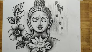 how to draw lord buddha easy pencil sketch drawingeasy pencil art gautam buddhagowthama buddha [upl. by Aenert359]