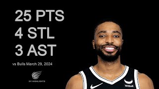 Mikal Bridges vs Bulls 25 pts 4 stl 3 ast  March 29 2024 [upl. by Suissac81]