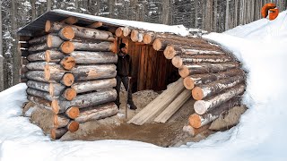 Man Builds Warm Survival Shelter for Winter  Start to Finish Build By osbushcraft [upl. by Atteiram339]