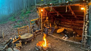 Building a Bushcraft Big Shelter for SURVIVAL in the Wild 3 Days Mushroom Cooking Camping Asmr [upl. by Ecertak]