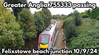 Greater Anglia 755333 Passing Felixstowe Beach Junction 10924 class755 greateranglia train [upl. by Gasperoni47]