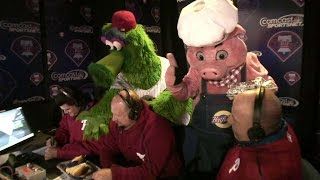 BOSPHI Phillie Phanatic throws hot dogs to crowd [upl. by Tekcirc]