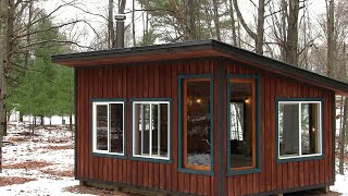 building a cozy off grid cabin in the woods start to finish [upl. by Anavrin]