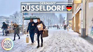 ❄️ Heavy Snowfall in Düsseldorf Germany January 2024 Walk in 4K HDR 60fps [upl. by Ecirtnahs]