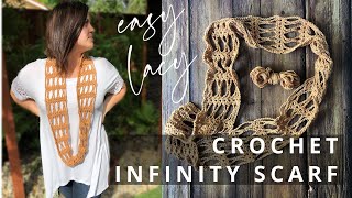 Easy Lacy Crochet Infinity Scarf Video Tutorial Summer Cowl Pattern [upl. by Rodman]