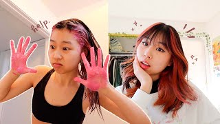 bleaching and dyeing the underlayers and front pieces of my hair pink [upl. by Sanalda]