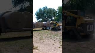 Skidsteer Hay Bale Moving  with caterpillar tracked skid loader  skid steer cat [upl. by Wadlinger876]