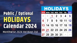 Holidays Calendar 2024  List of Public holidays Government Holidays in 2024 [upl. by Kronfeld]