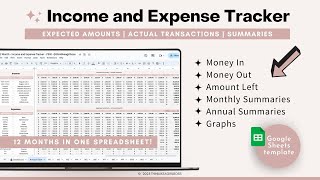 Income and Expense Tracker  Annual Budget Spreadsheet  Google Sheets Template  Money Tracker [upl. by Ahtenak]