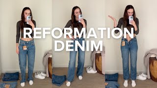 Reformation Jeans Try On  Denim for a Small Waist and Big Hips Hourglass and Pear Shapes [upl. by Eichman790]