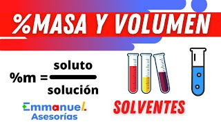 Porcentaje  Masa y Volumen en Química muchos ejemplos paso a paso [upl. by Dreher]