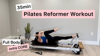 Pilates Reformer Workout  35 min  Full Body extra core [upl. by Bickart]