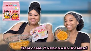 SAMYANG SPICY CARBONARA CREAMY RAMEN WITH JALENA [upl. by Deeanne49]