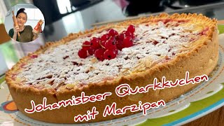 Johannisbeerkuchen mit Quark und Marzipan  Johannisbeer Quark Kuchen Rezept [upl. by Eelanna]