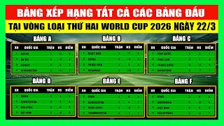 Bảng Xếp Hạng Tất Cả Các Bảng Đấu Tại Vòng Loại Thứ 2 World Cup 2026 Khu Vực Châu Á Ngày 2232023 [upl. by Elysee822]