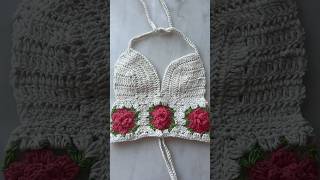 Crochet this rose granny square bralette 🌹 crochet crochetbralette crochettutorial grannysquare [upl. by Kenweigh]