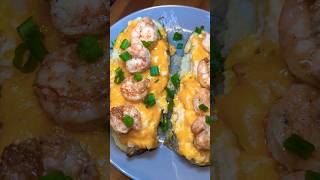 Loaded Twice Baked Potato 🥔🍤 shrimp bakedpotato garlicshrimp cooking recipe cookbook shorts [upl. by Funk]