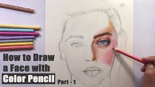 How to Draw a Face with Color Pencil  Realistic Portrait drawing for Beginners with easy techniques [upl. by Lyrahs468]