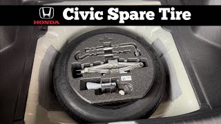 2022  2023 Honda Civic Spare Tire Location  How To Remove Spare Jack Lug Nut Wrench amp Change Flat [upl. by Enuahs]