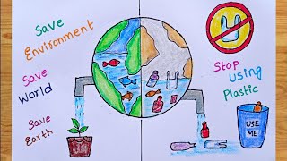 Stop plastic pollution drawing easy for beginners [upl. by Ruyle]