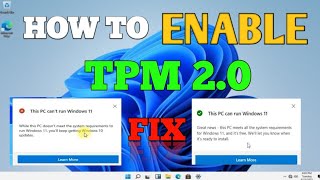 Windows 11 TPM 20 Fix  How to Enable TPM 20  How to fix error this pc cant run windows 11 [upl. by Isaacson]