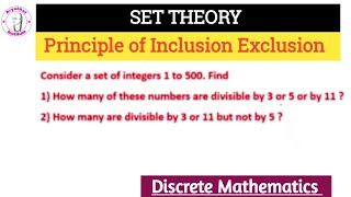 Principle of inclusion and exclusion  Principle of inclusion and exclusion discrete mathematics [upl. by Held]