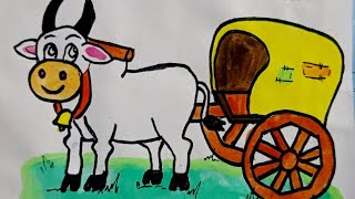 How to draw Bullock cart  Bullock cart drawing Step by step tutorial 2021 Transport part 2 [upl. by Don]