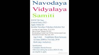 JNVST XI Class Lateral Entry 2025 Online Form [upl. by Tandie430]