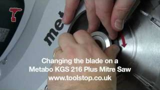 Metabo KGS 216 Plus sliding mitre saw  how to change the blade [upl. by Adnilrev382]