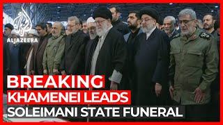 Iran Supreme Leader Khamenei leads prayers at Soleimani funeral [upl. by Lenra]