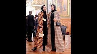 Gamis Batik Kombinasi Kain Polos Yang Sedang Tren [upl. by Duma]