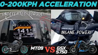 Yamaha MT09 🆚️ Suzuki GSX S750  0200kph Acceleration  Top Speed Attempt 🔥 [upl. by Yesllek34]