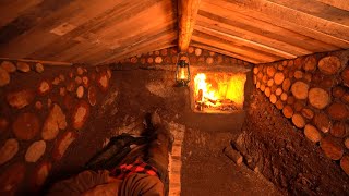 Build a Ecological survivor hut underground with large fireplace for the winter Bushcraft skills [upl. by Rammaj]