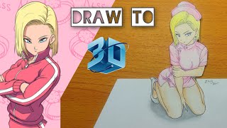 Easy drawing Android 18 to 3D  Step by step  Dragon ball super draw [upl. by Ainoet]