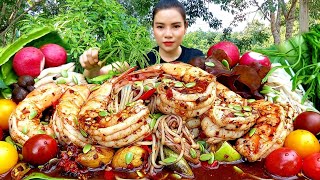 ตำซั่วกุ้งสะดุ้งเห็ด3อย่าง เผ็ดนัวร์ปลาร้าเเกล้มชะอมผักสดๆเเซ่บถึงใจส้มซ่าพาเเซ่บ [upl. by Concha956]