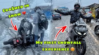 Finally Bachpan ka sapna pura hua 🥹  Bike Crashed in Snow  my first time snowfall experience 😍 [upl. by Trinee]