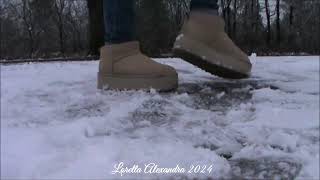 Fun and sliding on the snow with my driftwood Ugg Classic Ultra Mini Platform ❄️ [upl. by Foskett]