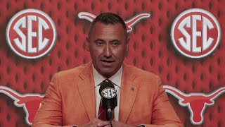 Texas head coach Steve Sarkisian speaks at SEC Media Days [upl. by Ahsienar]