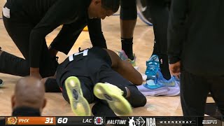 Terance Mann collapses on court After Runs Into Bismack Biyombo Hard Screen [upl. by Helsie]